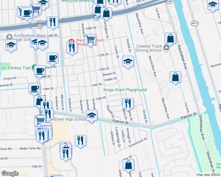 map of restaurants, bars, coffee shops, grocery stores, and more near 4021 15th Street in Marrero