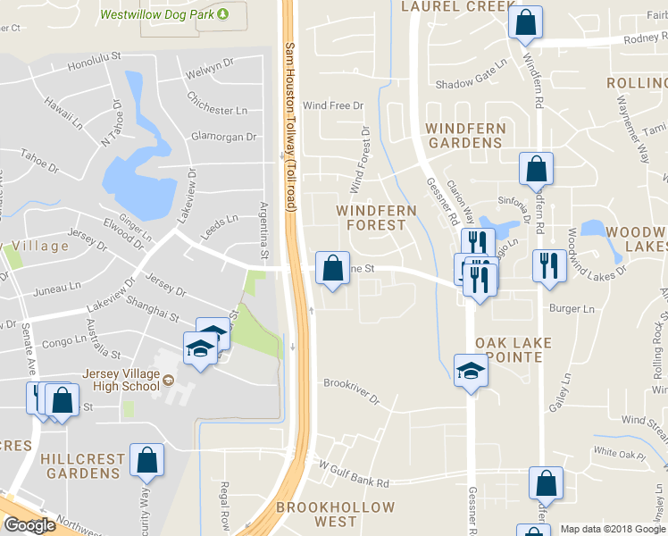 map of restaurants, bars, coffee shops, grocery stores, and more near 14657 Philippine Street in Houston