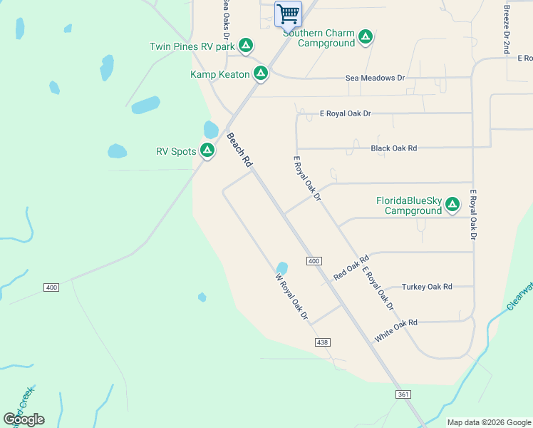 map of restaurants, bars, coffee shops, grocery stores, and more near 16397 Beach Road in Perry
