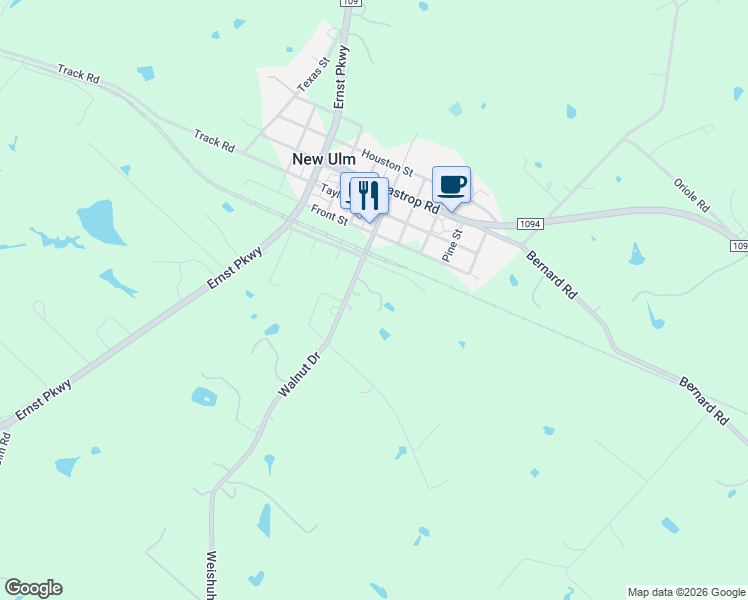 map of restaurants, bars, coffee shops, grocery stores, and more near 694 Walnut Street in New Ulm