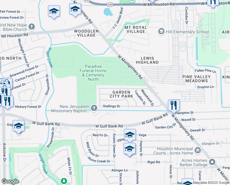 map of restaurants, bars, coffee shops, grocery stores, and more near 3215 McCrarey Drive in Houston