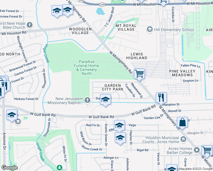 map of restaurants, bars, coffee shops, grocery stores, and more near 3215 McCrarey Drive in Houston