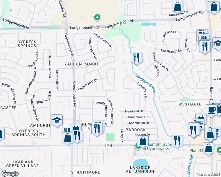 map of restaurants, bars, coffee shops, grocery stores, and more near 19026 Rustic Gate Drive in Cypress