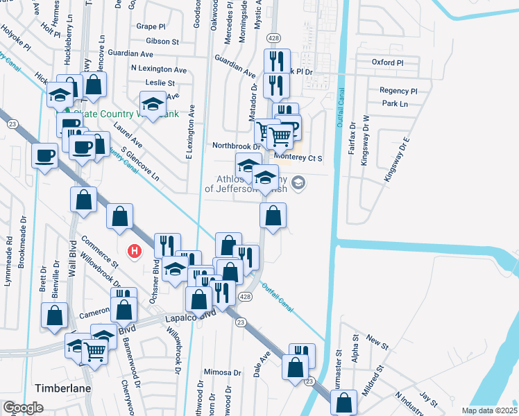 map of restaurants, bars, coffee shops, grocery stores, and more near 979 Behrman Highway in Terrytown