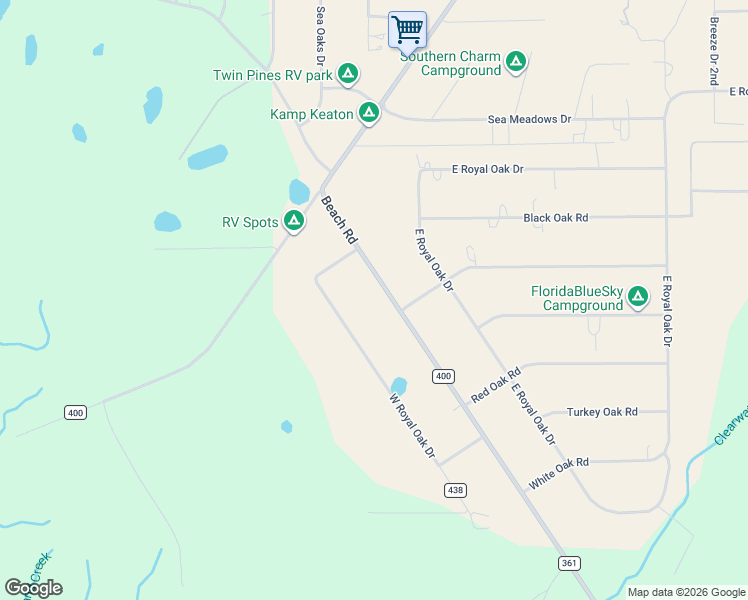 map of restaurants, bars, coffee shops, grocery stores, and more near 16397 Beach Road in Perry