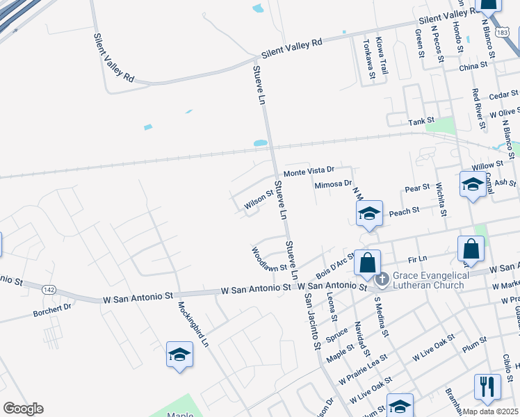 map of restaurants, bars, coffee shops, grocery stores, and more near 1320 Wilson Street in Lockhart