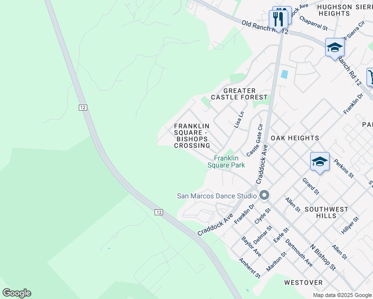 map of restaurants, bars, coffee shops, grocery stores, and more near 2101 Meadow View Drive in San Marcos