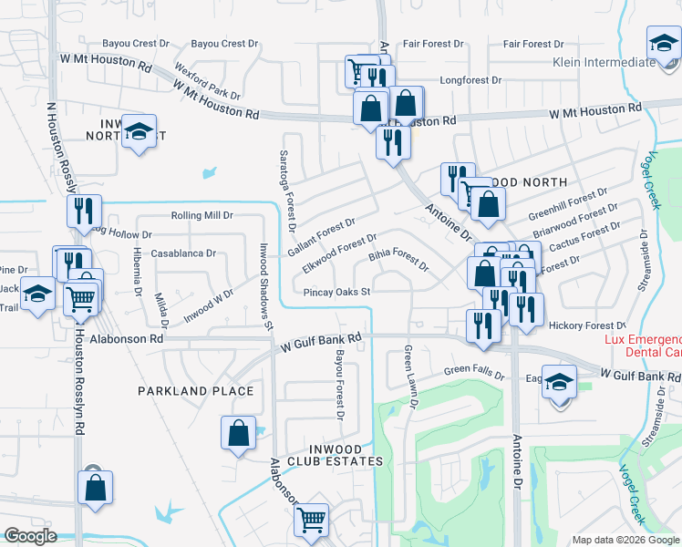 map of restaurants, bars, coffee shops, grocery stores, and more near 8219 Bayou Forest Drive in Houston