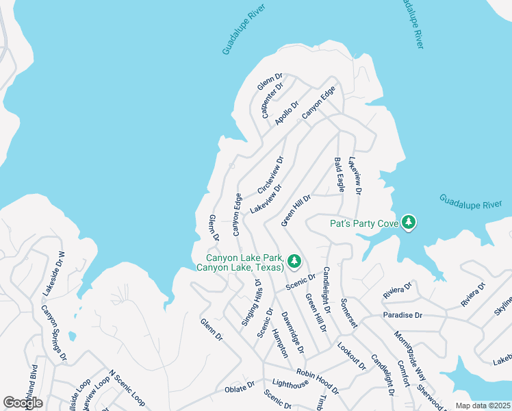 map of restaurants, bars, coffee shops, grocery stores, and more near 1599 Lakeview Drive in Canyon Lake