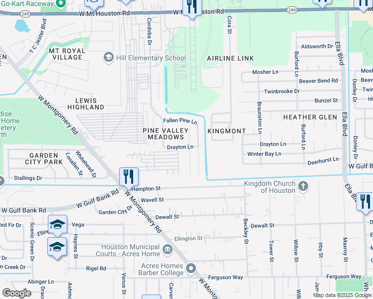 map of restaurants, bars, coffee shops, grocery stores, and more near 10559 Pine Landing Drive in Houston