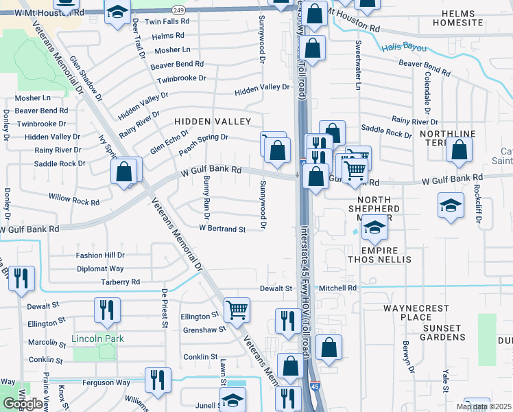 map of restaurants, bars, coffee shops, grocery stores, and more near 907 West Nelda Road in Houston