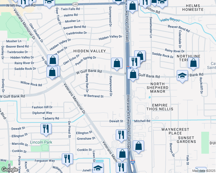 map of restaurants, bars, coffee shops, grocery stores, and more near 907 West Nelda Road in Houston