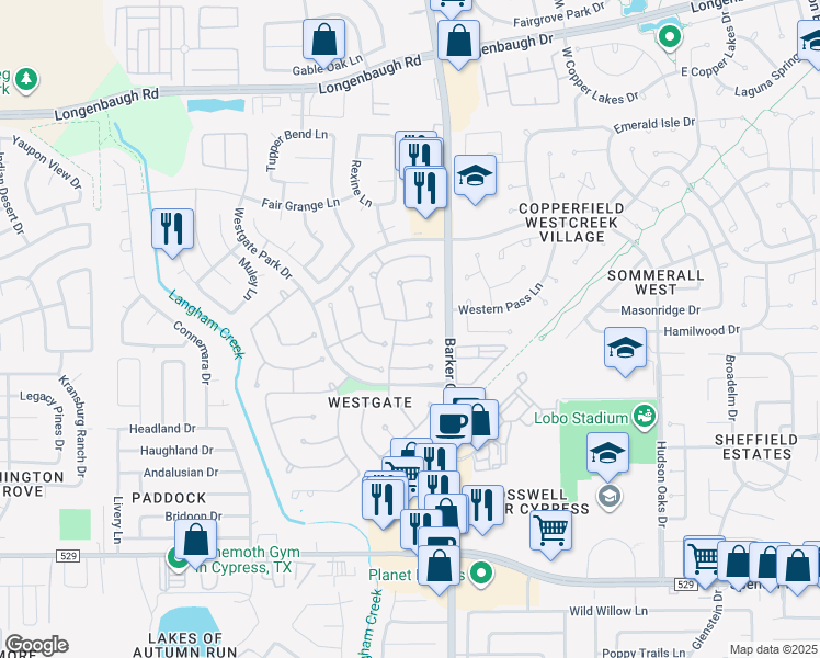 map of restaurants, bars, coffee shops, grocery stores, and more near 18023 Redbud Terrace Ln in Cypress