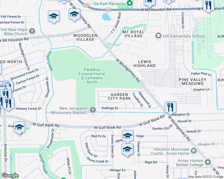 map of restaurants, bars, coffee shops, grocery stores, and more near 3215 McCrarey Drive in Houston