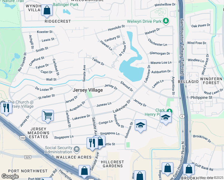 map of restaurants, bars, coffee shops, grocery stores, and more near 15705 Acapulco Drive in Jersey Village