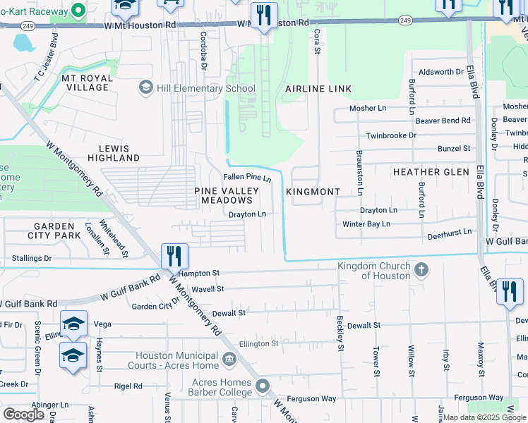 map of restaurants, bars, coffee shops, grocery stores, and more near 10559 Pine Landing Drive in Houston