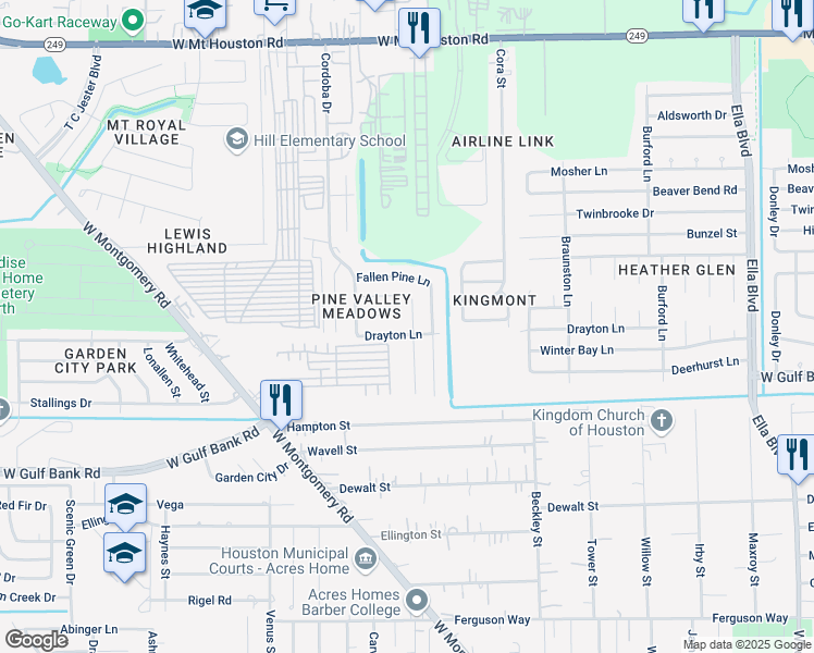map of restaurants, bars, coffee shops, grocery stores, and more near 10607 Pine Landing Drive in Houston