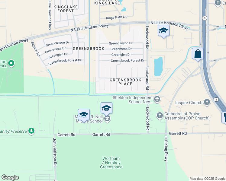 map of restaurants, bars, coffee shops, grocery stores, and more near 11631 Greensbrook Garden Drive in Houston