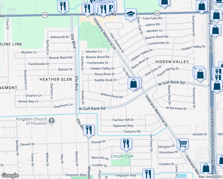map of restaurants, bars, coffee shops, grocery stores, and more near 8814 Creeping Vine Lane in Houston