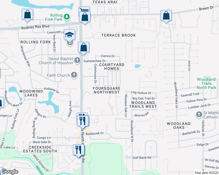 map of restaurants, bars, coffee shops, grocery stores, and more near 7803 Greenedge Drive in Houston