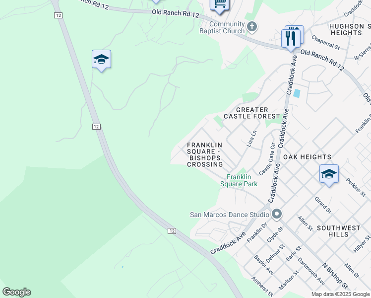 map of restaurants, bars, coffee shops, grocery stores, and more near 2109 Stonehaven in San Marcos