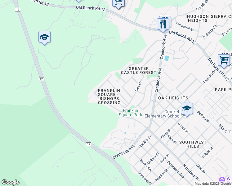 map of restaurants, bars, coffee shops, grocery stores, and more near 2044 Northview Drive in San Marcos