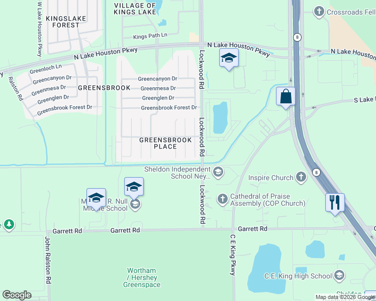 map of restaurants, bars, coffee shops, grocery stores, and more near 11622 Silent Elm Street in Houston