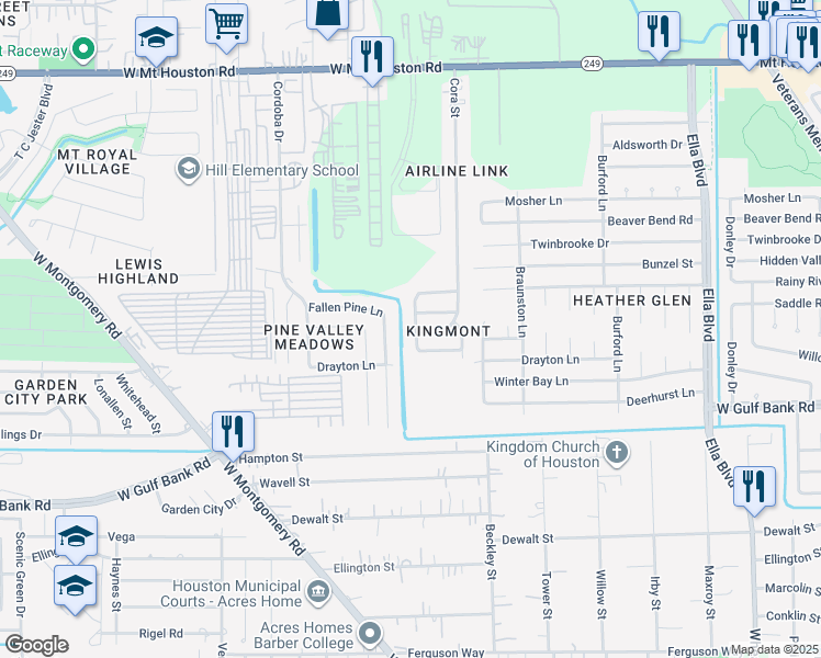 map of restaurants, bars, coffee shops, grocery stores, and more near 24 Rainy River in Houston