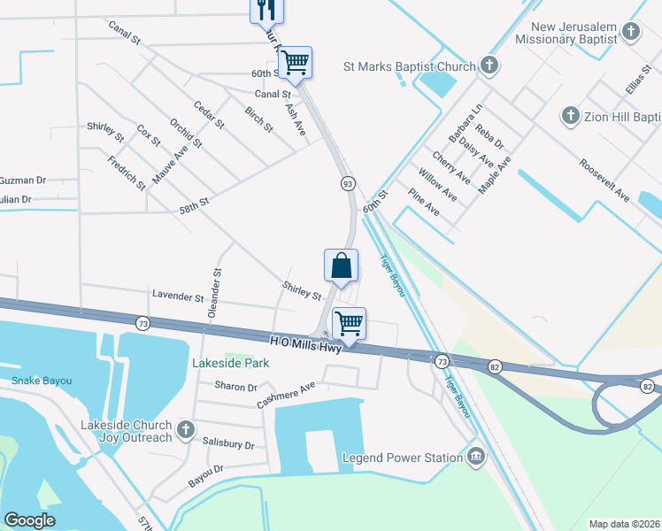 map of restaurants, bars, coffee shops, grocery stores, and more near 5725-5781 West Port Arthur Road in Port Arthur