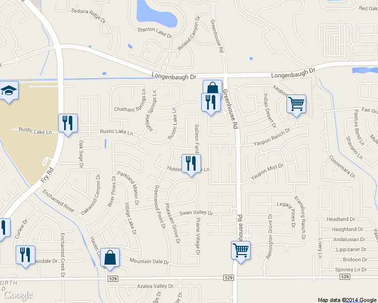 map of restaurants, bars, coffee shops, grocery stores, and more near 19819 Stonecross Glen Lane in Cypress