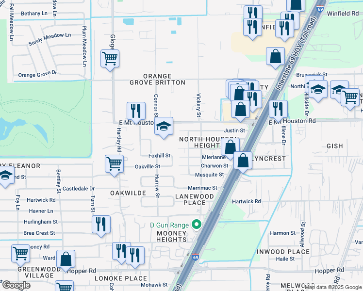 map of restaurants, bars, coffee shops, grocery stores, and more near 4511 Gaston in Houston