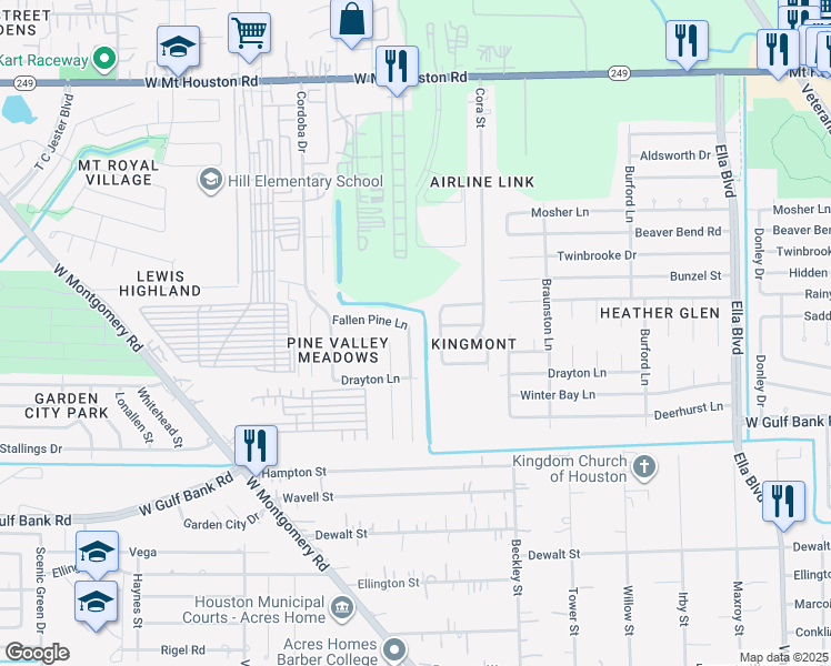 map of restaurants, bars, coffee shops, grocery stores, and more near 24 Rainy River in Houston