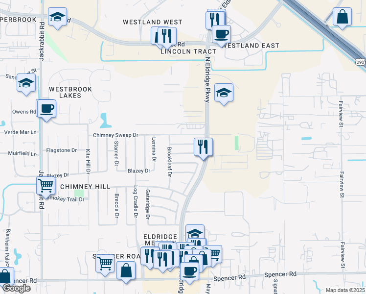 map of restaurants, bars, coffee shops, grocery stores, and more near 13179 Pebblewalk Circle South in Houston
