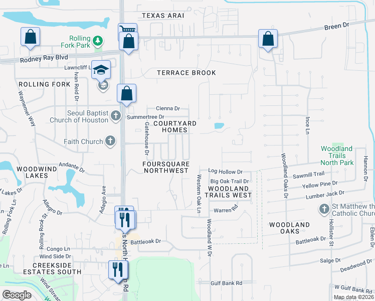 map of restaurants, bars, coffee shops, grocery stores, and more near 7803 Greenedge Drive in Houston