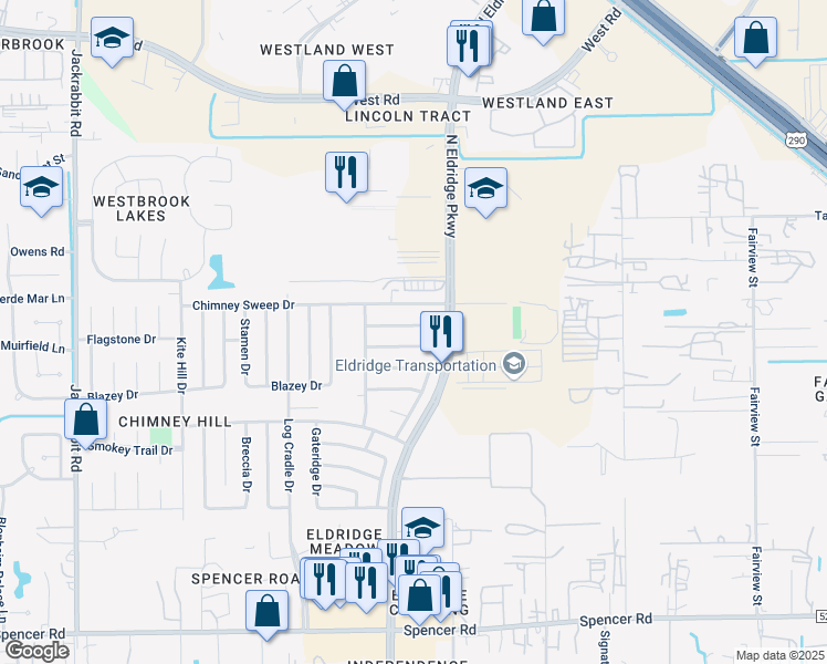 map of restaurants, bars, coffee shops, grocery stores, and more near 13139 Pebblewalk Circle South in Houston