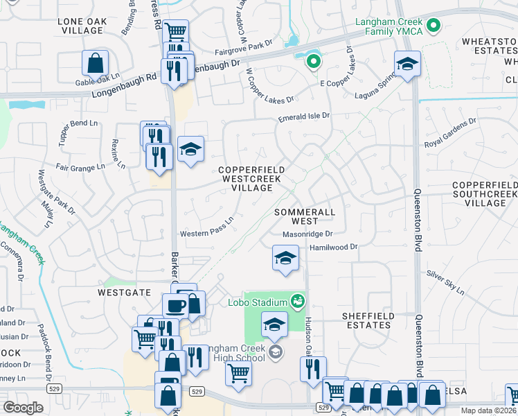 map of restaurants, bars, coffee shops, grocery stores, and more near 17610 Garnercrest Drive in Houston