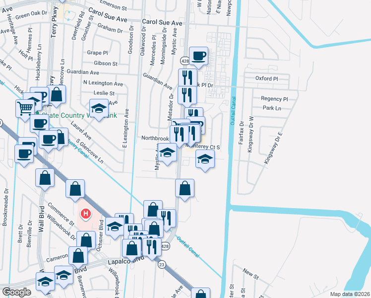 map of restaurants, bars, coffee shops, grocery stores, and more near 933 Behrman Highway in Terrytown