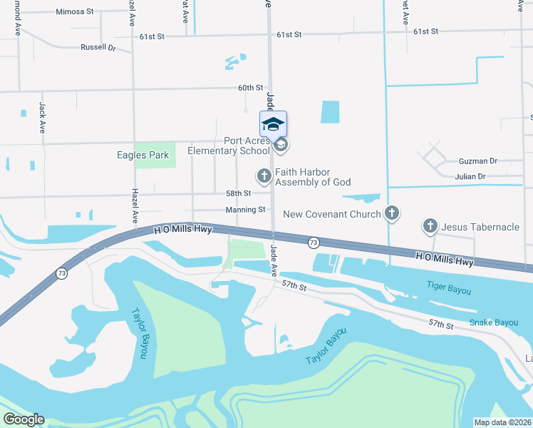 map of restaurants, bars, coffee shops, grocery stores, and more near 5817 Jade Avenue in Port Arthur