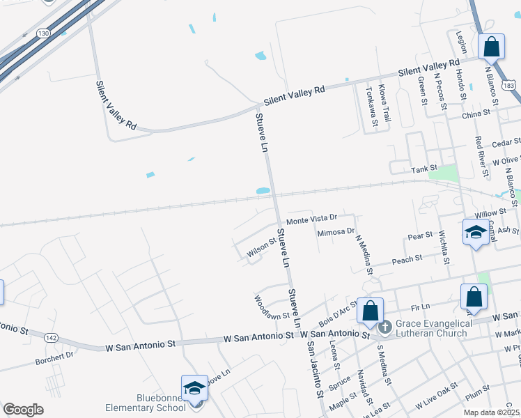 map of restaurants, bars, coffee shops, grocery stores, and more near 807 Hallie Cove in Lockhart