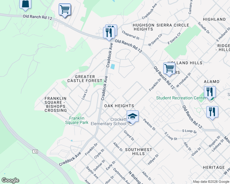 map of restaurants, bars, coffee shops, grocery stores, and more near 147 Dolly Street in San Marcos