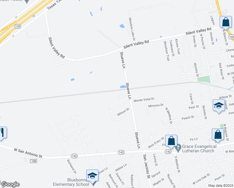 map of restaurants, bars, coffee shops, grocery stores, and more near 807 Hallie Cove in Lockhart