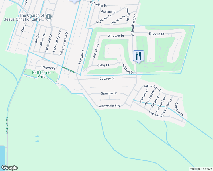 map of restaurants, bars, coffee shops, grocery stores, and more near 127 Cottage Drive in Luling