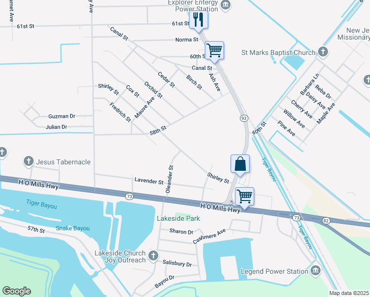 map of restaurants, bars, coffee shops, grocery stores, and more near 2149 Shirley Street in Port Arthur