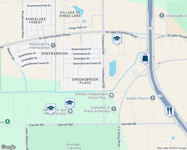 map of restaurants, bars, coffee shops, grocery stores, and more near 11711 Silent Elm Street in Houston