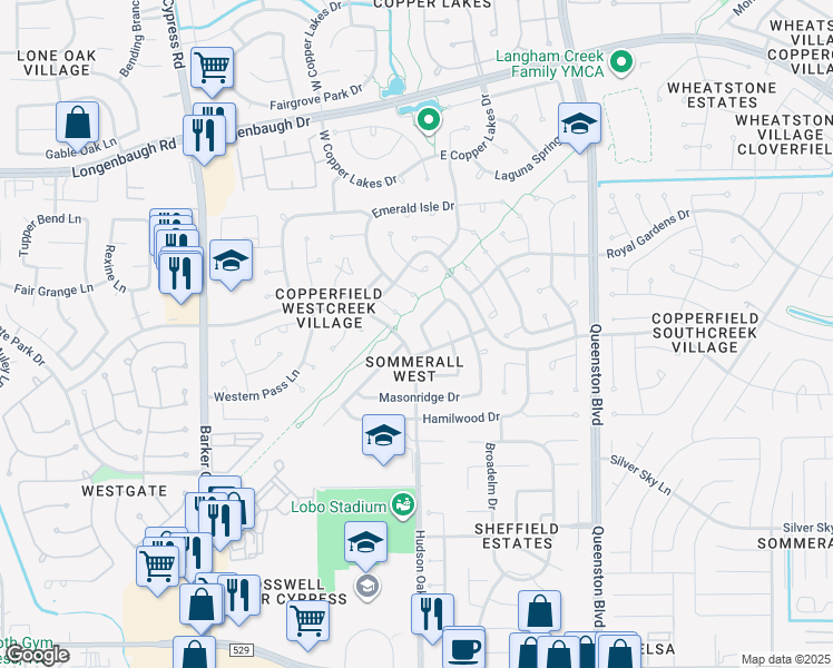 map of restaurants, bars, coffee shops, grocery stores, and more near 7730 Hudson Oaks Drive in Houston