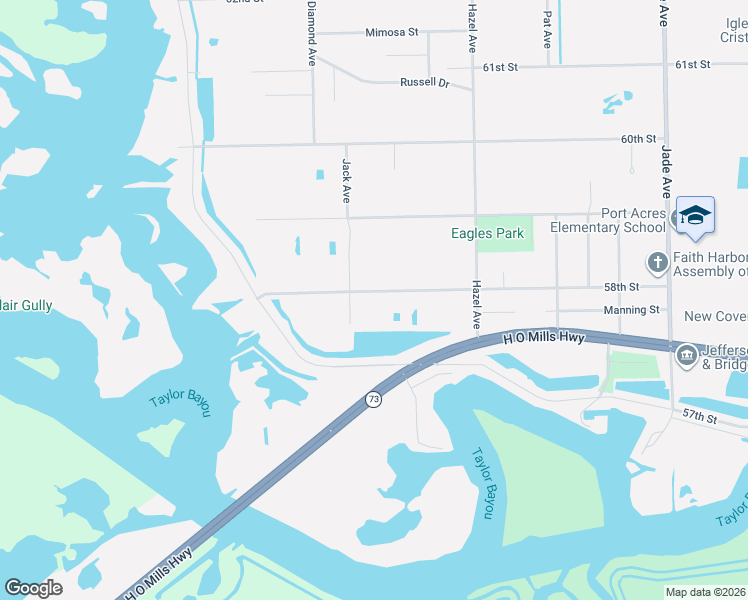 map of restaurants, bars, coffee shops, grocery stores, and more near 3118 58th Street in Port Arthur