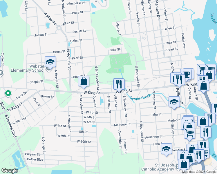 map of restaurants, bars, coffee shops, grocery stores, and more near 716 Cathedral Place in St. Augustine