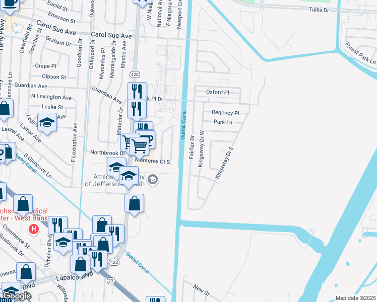 map of restaurants, bars, coffee shops, grocery stores, and more near 920 Fairfax Drive in Gretna