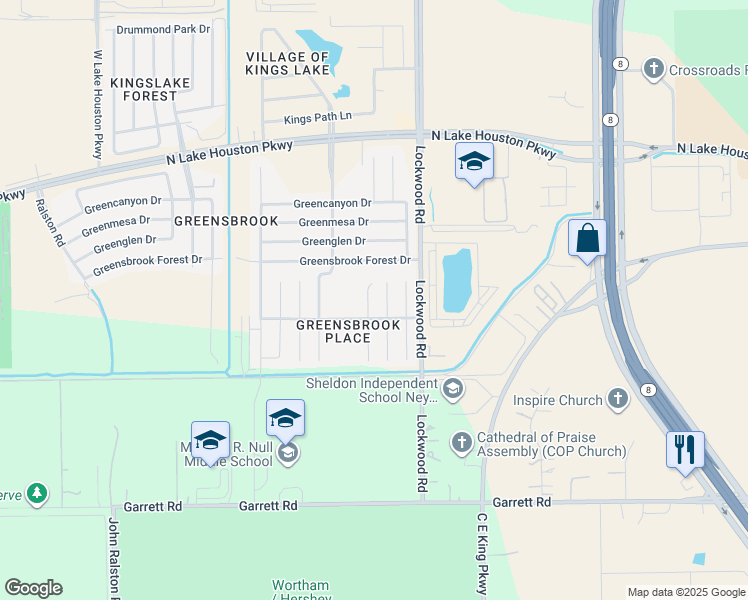 map of restaurants, bars, coffee shops, grocery stores, and more near 11718 Cabot Hill Street in Houston