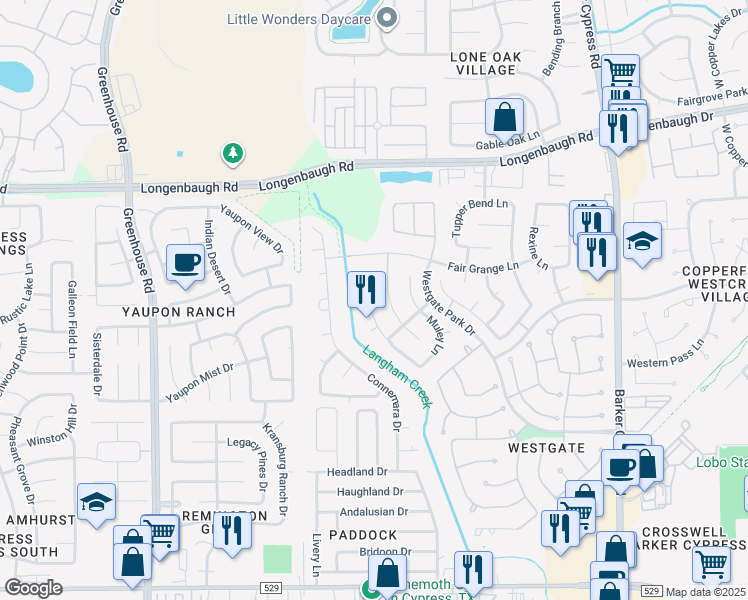 map of restaurants, bars, coffee shops, grocery stores, and more near 7738 Shavano Lane in Harris County